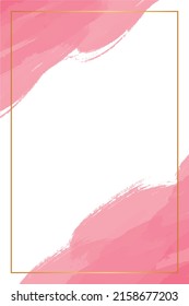 Pink watercolor abstract background frame with gold frame ideal for an invitation card