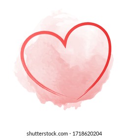 Pink Watercolor Background with Heart badges isolated , Luxury wedding banner