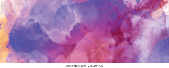 Pink watercolor background painting with abstract fringe and bleed paint drips and drops. Abstract watercolor drawing on a paper vector image illustration.