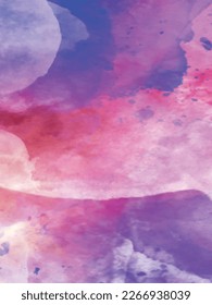 Pink watercolor background painting with abstract fringe and bleed paint drips and drops. Abstract watercolor drawing on a paper vector image illustration.
