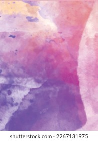 Pink watercolor background painting with abstract fringe and bleed paint drips and drops. Abstract watercolor drawing on a paper vector image illustration.