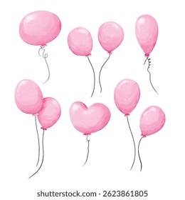 Pink Watercolor Balloons Clipart Collection | EPS