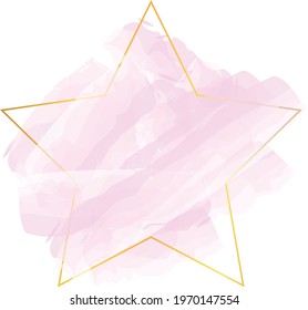 pink watercolor banner with star gold frame isolated on white background