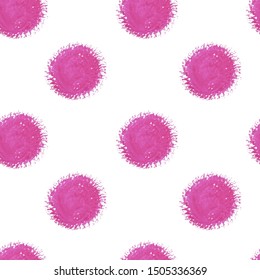 Pink watercolor blots-spot on seamless white background