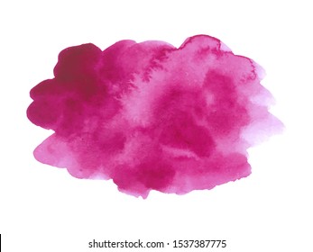 Pink watercolor brush stroke isolated on white background. Blurry paint background. Watercolor trace splash on white paper. Neutral bright paint banner. Copy space. Vector stock Tie dye illustration