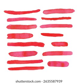 Pink watercolor brush strokes. Abstract grunge color paint textures. Banner art collection. Multicolored aquarelle stains border template.