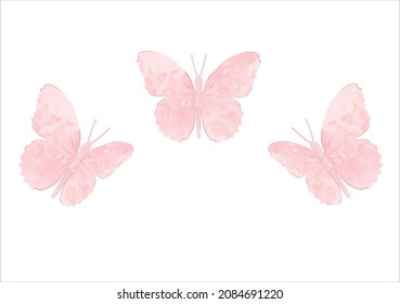 pink watercolor butterfly hand drawn design vector