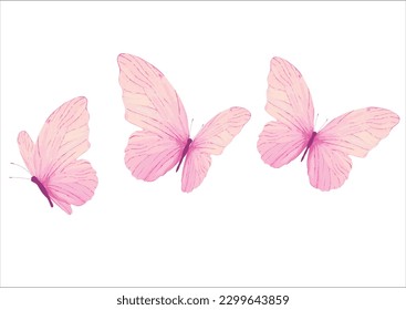 pink watercolor butterfly hand drawn design vector