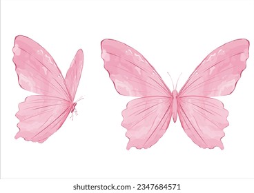 pink watercolor butterfly hand drawn design