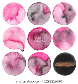 Pink watercolor circle set on white background, Vector illustration.