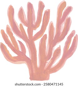 Pink Watercolor Coral hand drawn Illustration 