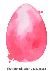 Pink watercolor easter egg on white background. Vector illustration. Spring holiday card. Perfect for greeting card, invitation, postcard, print.