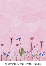 Pink Watercolor Floral Background with Small Flowers