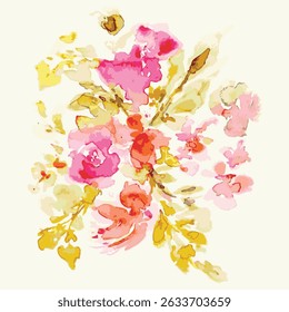 Pink Watercolor Floral Bouquet Illustration Artwork 