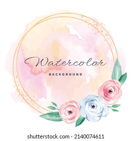 Pink watercolor floral wreath with gold glitter frame