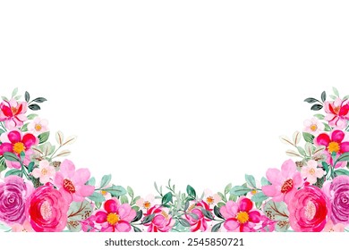 Pink watercolor flower frame background vector for design