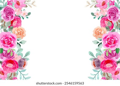 Pink watercolor flower frame background, vector for design template
