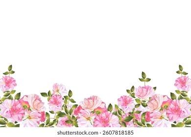Pink watercolor flower frame for wedding, birthday, card, background, invitation, wallpaper, sticker, decoration etc.