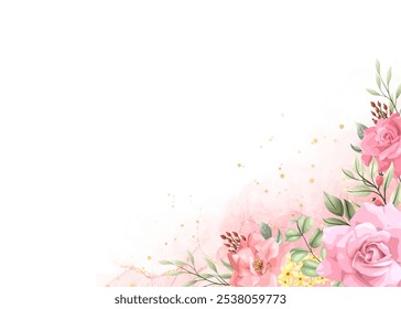 Rosa Aquarell Blumen Rahmen Hintergrund für Design. Blumenrahmen Kartenvorlage. Vektordesign-Illustration für Banner, Hochzeitskarte.