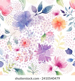 Pink watercolor flowers seamless pattern. hand drawing. Not AI, Vector illustration