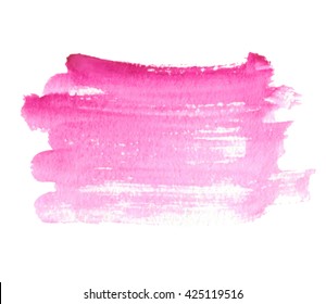 Pink watercolor hand drawn isolated stroke vector stain on white background. Abstract paper texture shape scribble element for template, banner, web. Water color wet brush paint aquarelle illustration