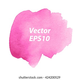 Pink watercolor hand drawn paper texture decorative isolated stain on white background. Abstract shape vector colorful element for greeting card, invitation, label, design, tag, web. Scribble wet dab