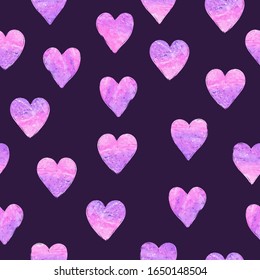 Pink watercolor hearts pattern. Valentines Day seamless background.	