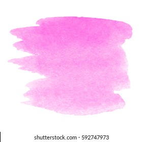 Pink watercolor isolated brush paint vector stain on white background for text design, web. Aquarelle bright purple color hand drawn paper texture illustration element for wallpaper, print, blank