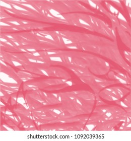 pink watercolor messy scribble pattern with thick curved lines, vector illustration