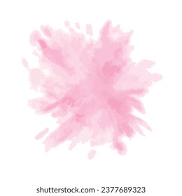 Pink watercolor paint stain. Vector illustration of ink spot. Hand drawn clip art of splash on white isolated background. Painting of brush stroke in pastel colors. Copy space for text