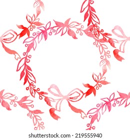 Pink watercolor pattern with wreaths. Hand painting.  Seamless pattern for fabric, paper and other printing and web projects.