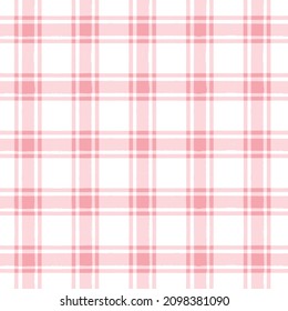 Pink watercolor plaid pattern. stripes, girly gingham seamless tartan texture, spring picnic table cloth, plaid. vector checkered summer paint brush strokes.