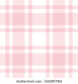 Pink watercolor plaid pattern. stripes, girly gingham seamless tartan texture, spring picnic table cloth, plaid. vector checkered summer paint brush strokes.