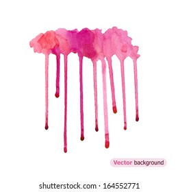 Pink watercolor rainy cloud. Vector illustration