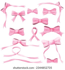 Pink watercolor ribbon bow vector collection