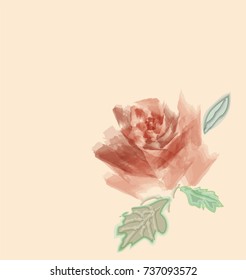 Pink watercolor rose below the surface on pink background with space for text.