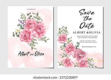  Pink Watercolor Rose Wedding Invite Design
