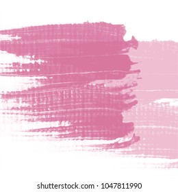 pink watercolor splash pattern with wide thready horizontal brush strokes on white background, vector illustration