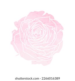 Pink watercolor stain in the form of a rose. Vector illustration. No outline. For the design of stickers, stationery, greeting cards, clothing prints, posters, labels, packaging.