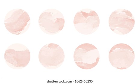 Pink watercolor story highlight cover icons. Set of abstract pastel pink watercolor circles design. Highlight cover for social media stories