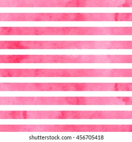 Pink Watercolor Stripes. Watercolor Striped Background. 