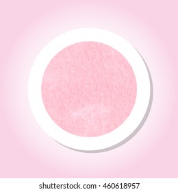 Pink watercolor texture inside a round sticker with a drop shadow and pastel background. Use for labels, speech, sale tags. Vector EPS-10 file, transparency used.