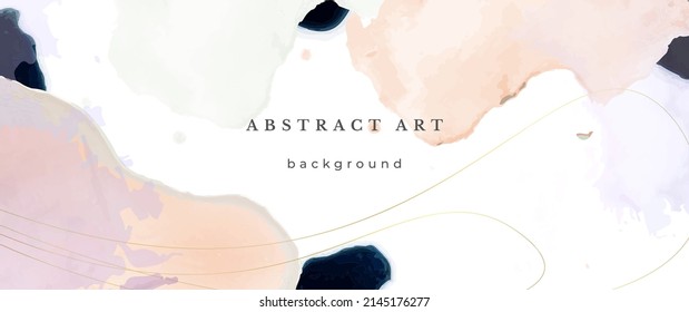 Pink Watercolor Vector Background. Flower Wedding Abstract Design. Gold Luxury Lines on Watercolor Texture. Pastel Warm Tones Minimal Style. Art For Prints and Invitations Cards.