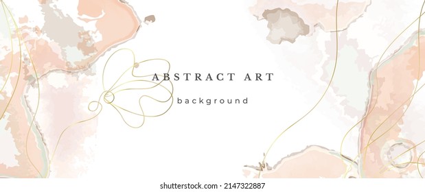 Pink Watercolor Vector Background. Flower Wedding Abstract Design. Gold Luxury Lines on Watercolor Texture. Pastel Warm Tones Minimal Style. Art For Prints and Invitations Cards.