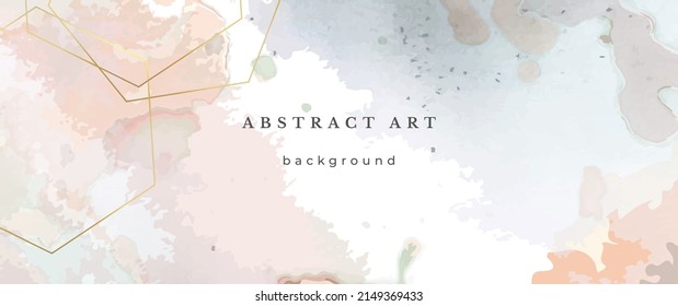 Fondo del vector color agua rosado. Diseño Resumen de Bodas de Flores. Líneas de lujo de oro sobre textura acuarela. Tonos Cálidos Pastel Estilo Mínimo. Arte para impresiones y tarjetas de invitación.