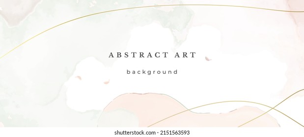 Pink Watercolor Vector Background. Flower Wedding Abstract Design. Gold Luxury Lines on Watercolor Texture. Pastel Warm Tones Minimal Style. Art For Prints and Invitations Cards.