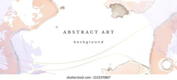 Pink Watercolor Vector Background. Flower Wedding Abstract Design. Gold Luxury Lines on Watercolor Texture. Pastel Warm Tones Minimal Style. Art For Prints and Invitations Cards.