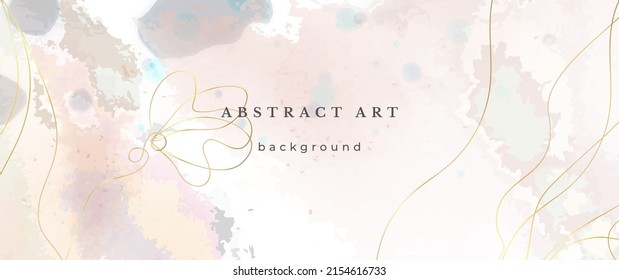 Pink Watercolor Vector Background. Flower Wedding Abstract Design. Gold Luxury Lines on Watercolor Texture. Pastel Warm Tones Minimal Style. Art For Prints and Invitations Cards.
