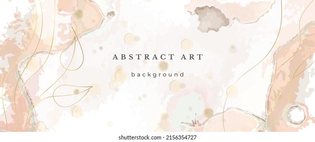 Fondo del vector color agua rosado. Diseño Resumen de Bodas de Flores. Líneas de lujo de oro sobre textura acuarela. Tonos Cálidos Pastel Estilo Mínimo. Arte para impresiones y tarjetas de invitación.