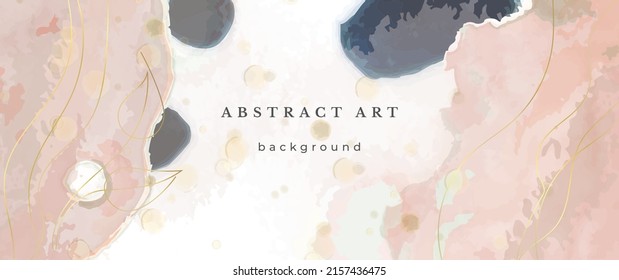 Pink Watercolor Vector Background. Flower Wedding Abstract Design. Gold Luxury Lines on Watercolor Texture. Pastel Warm Tones Minimal Style. Art For Prints and Invitations Cards.